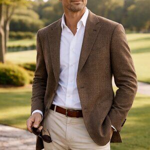 VTG Hugo Boss Rossellini Brown Tweed Blazer Lux Wool Cashmere Sport Coat 42(M/L)